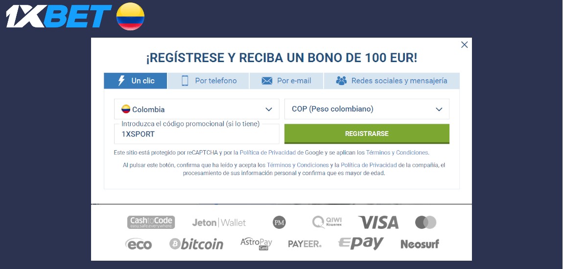 Proceso de Registro en 1XBET Colombia